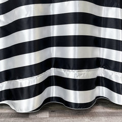 132 inch Satin Round Tablecloth Black/White Striped
