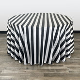 120 inch Satin Round Tablecloth Black/White Striped