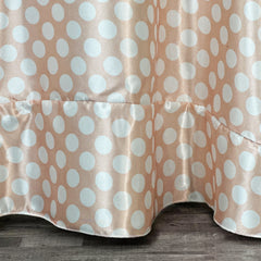 132 inch Satin Round Tablecloth Peach and White Polka Dots