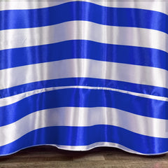 132 inch Satin Round Tablecloth Royal Blue and White Striped