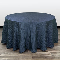 132 inch Crinkle Taffeta Round Tablecloth Navy Blue