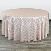 132 inch Satin Round Tablecloth Peach and White Polka Dots
