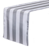 14 x 108 inch Satin Table Runner Gray and White Striped