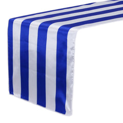 14 x 108 inch Satin Table Runner Royal Blue and White Striped