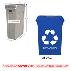 23 Gallon Spandex Slim Jim Narrow Trash Can Cover Royal Blue With Recycling Logo