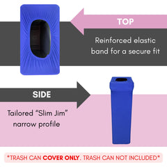 23 Gallon Spandex Slim Jim Narrow Trash Can Cover Royal Blue With Recycling Logo