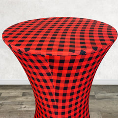 30 Inch Highboy Cocktail Round Stretch Spandex Table Cover Red Buffalo Plaid