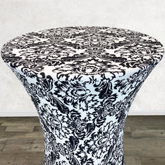 30 Inch Highboy Cocktail Round Stretch Spandex Table Cover Damask