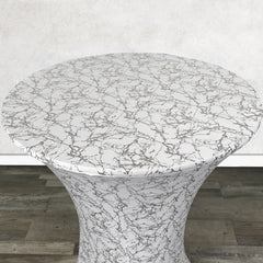 30 inch Highboy Cocktail Round Stretch Spandex Table Cover White With Silver Marbling