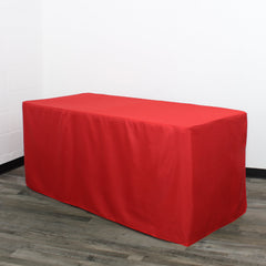 6 ft Rectangular Fitted Polyester Tablecloth Red