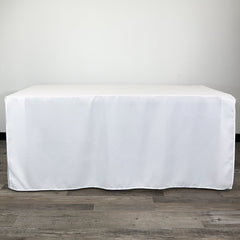 6 ft Fitted Slit Open Back Polyester Rectangular Tablecloth White