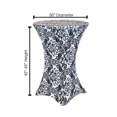 30 Inch Highboy Cocktail Round Stretch Spandex Table Cover Damask
