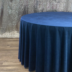 132 Inch Round Velvet Tablecloth Navy Blue