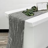 14 x 108 inch Crinkle Taffeta Table Runner Platinum / Dark Silver