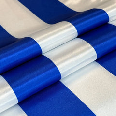 14 x 108 inch Satin Table Runner Royal Blue and White Striped