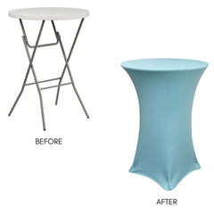 30 Inch Highboy Cocktail Round Stretch Spandex Table Cover Dusty Blue