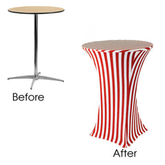 30 inch Highboy Cocktail Round Spandex Table Cover Red and White Striped