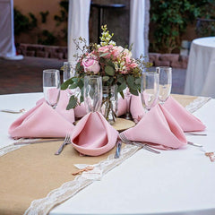 14 X 108 Inch Jute Burlap Table Runner with White Lace Edges