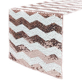 14 x 108 inch Chevron Sequin Table Runner White and Blush