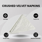 10 Pack 20 Inch Crushed Velvet Cloth Napkins Ivory