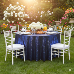 120 inch Glitz Sequin Round Tablecloth Navy Blue
