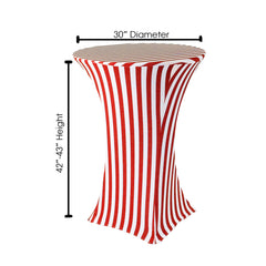 30 inch Highboy Cocktail Round Spandex Table Cover Red and White Striped