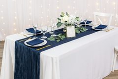 14 x 108 inch Crinkle Taffeta Table Runner Navy Blue