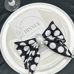 20 inch Satin Cloth Napkins Black and White Polka Dots (Pack of 10)