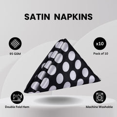 20 inch Satin Cloth Napkins Black and White Polka Dots (Pack of 10)