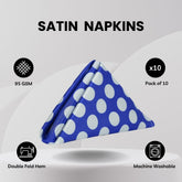 20 inch Satin Cloth Napkins Royal Blue and White Polka Dots (Pack of 10)