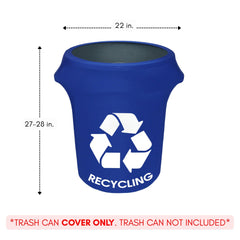 32 Gallon Spandex Trash Can/Waste Container Cover Royal Blue With Recycling Logo