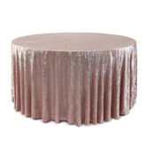 120 Inch Round Crushed Velvet Tablecloth Blush
