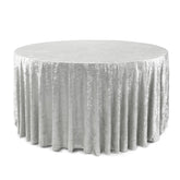 120 Inch Round Crushed Velvet Tablecloth White