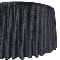 132 Inch Round Crushed Velvet Tablecloth Black