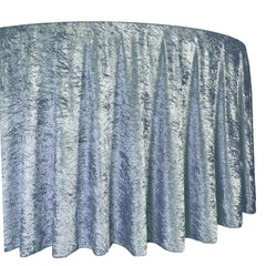 132 Inch Round Crushed Velvet Tablecloth Dusty Blue