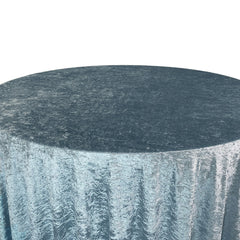 132 Inch Round Crushed Velvet Tablecloth Dusty Blue