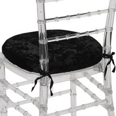 10 Pack Velvet Spandex Chiavari Pad Cover with Ties Black