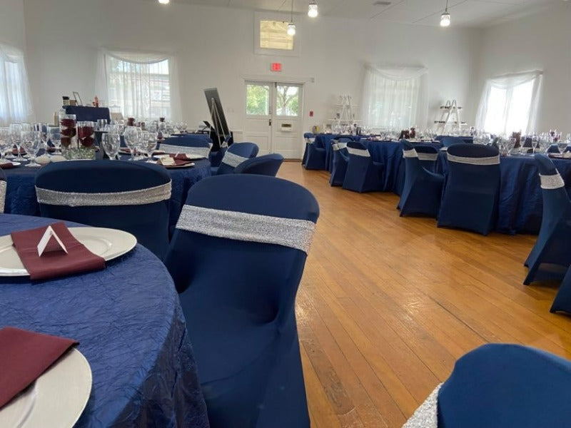120 inch Crinkle Taffeta Round Tablecloth Navy Blue
