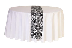 12 x 108 in Flocking Damask Table Runner Black and White