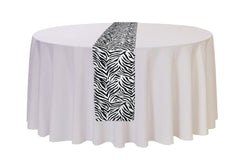 12 x 108 in Flocking Damask Table Runner Zebra