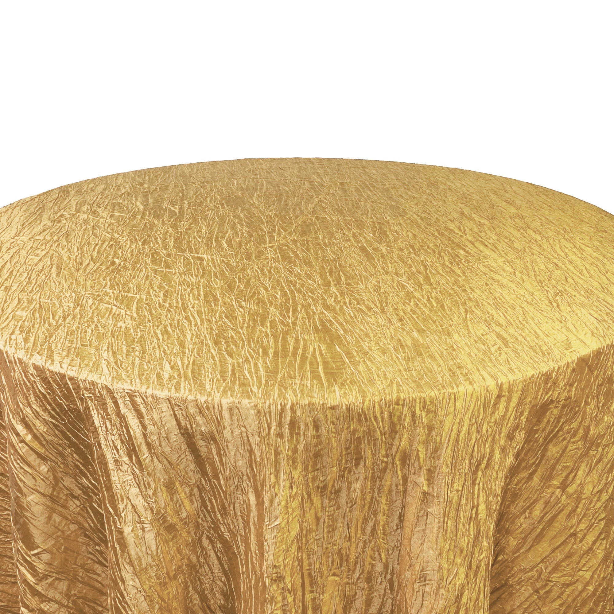 108 Inch Round Crinkle Taffeta Tablecloth Gold