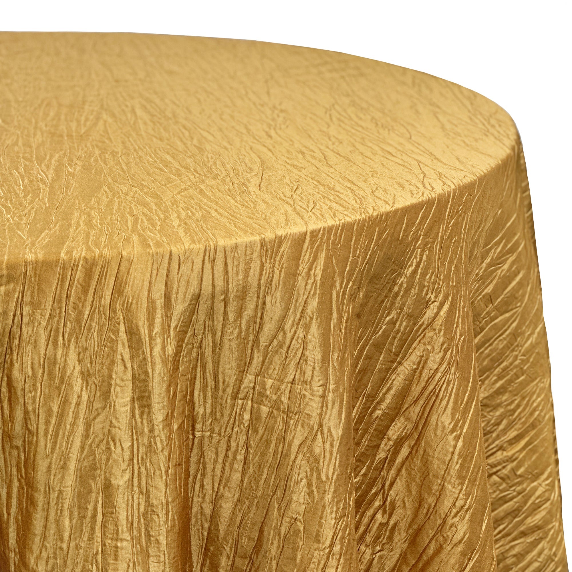132 inch Crinkle Taffeta Round Tablecloth Gold