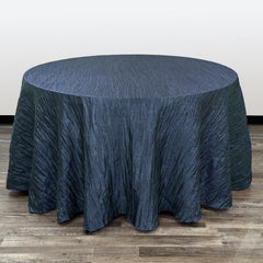 108 Inch Round Crinkle Taffeta Tablecloth Navy Blue