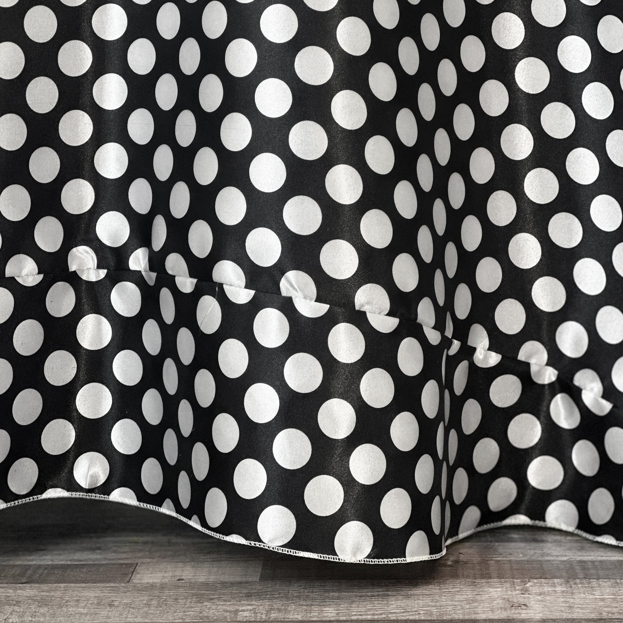 120 inch Satin Round Tablecloth Black and White Polka Dots