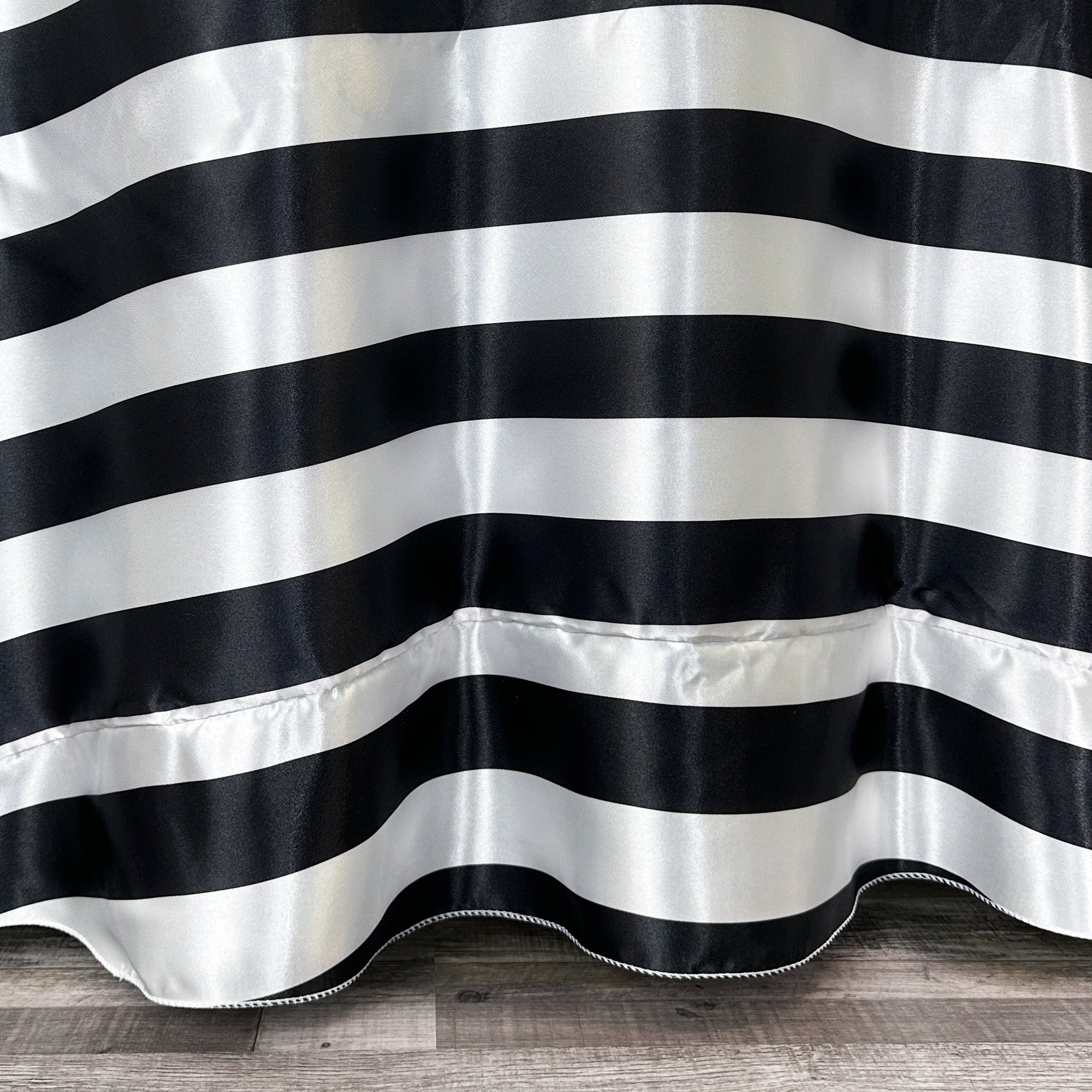 132 inch Satin Round Tablecloth Black/White Striped