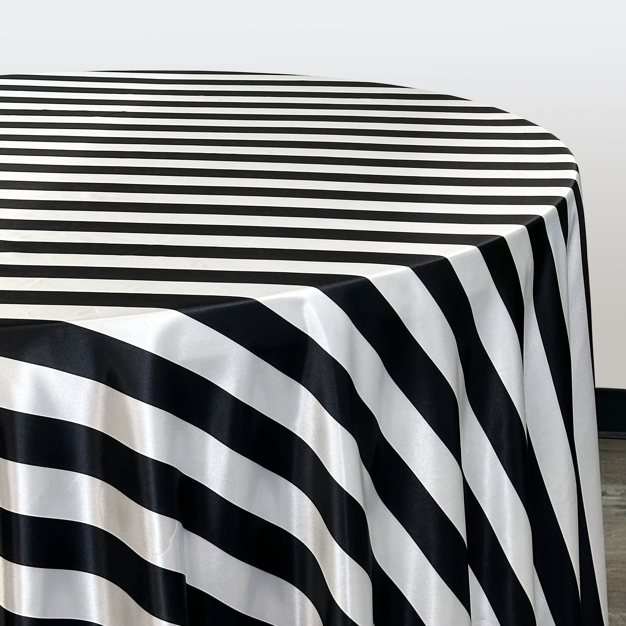 132 inch Satin Round Tablecloth Black/White Striped