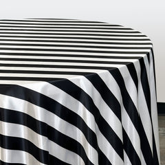 132 inch Satin Round Tablecloth Black/White Striped