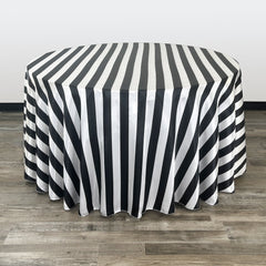 120 inch Satin Round Tablecloth Black/White Striped