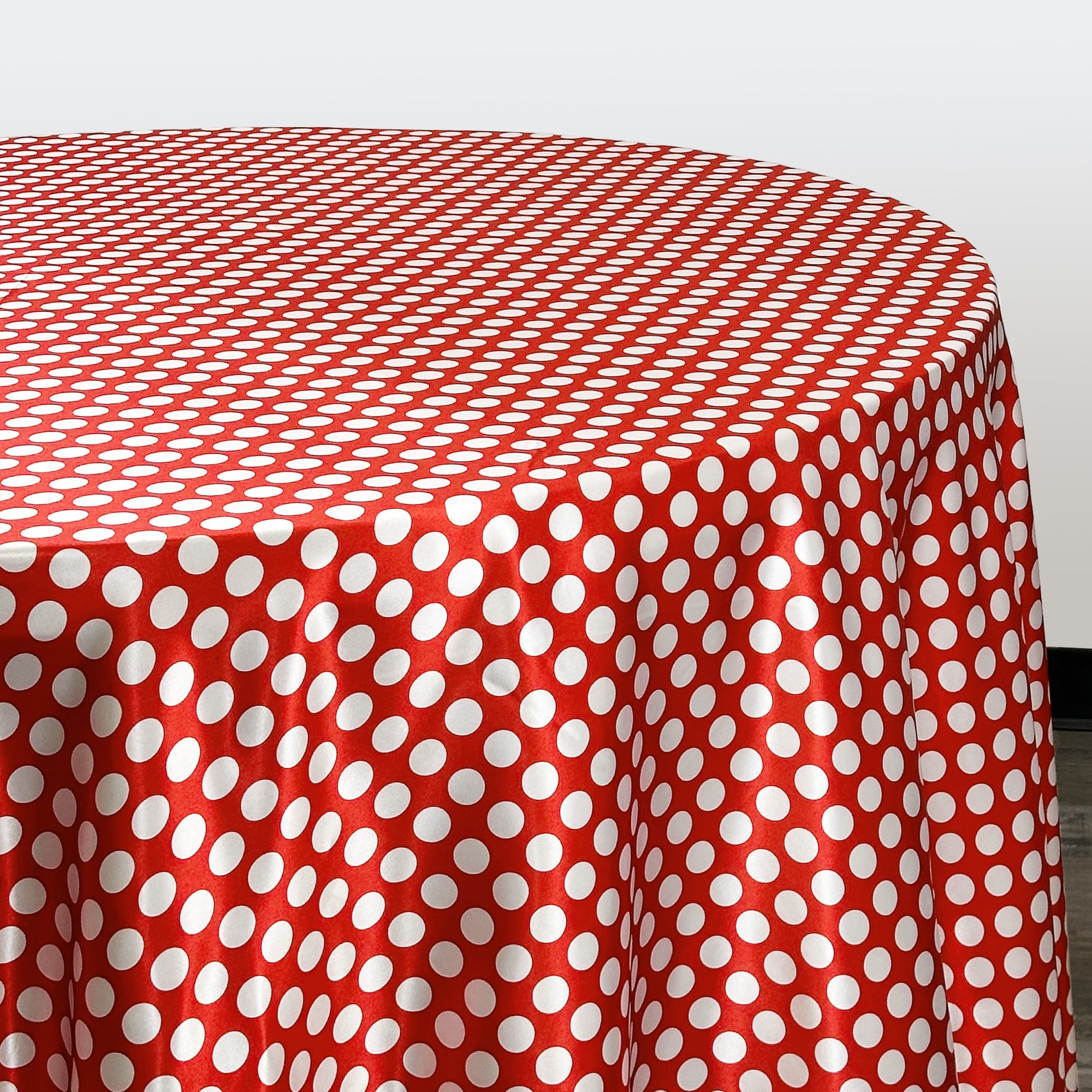 120 inch Satin Round Tablecloth Red and White Polka Dots