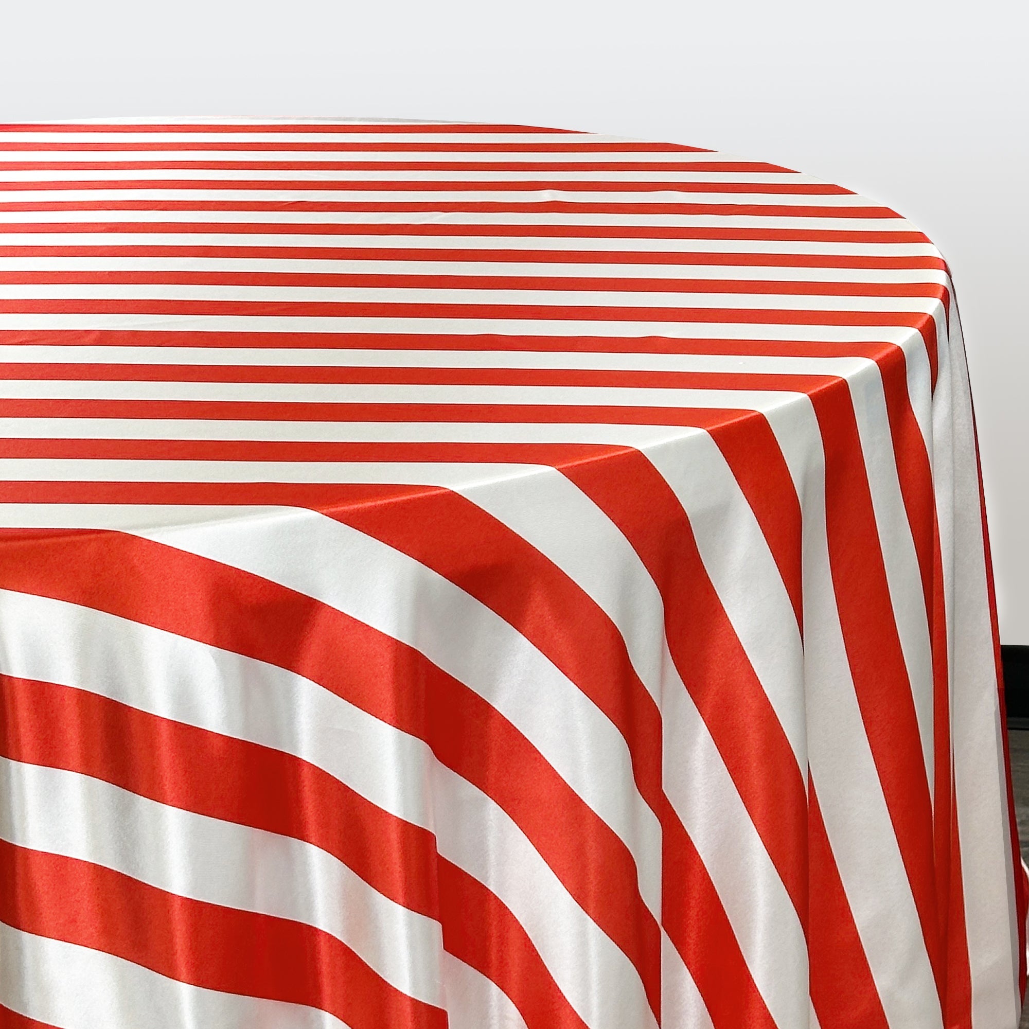 132 inch Satin Round Tablecloth Red and White Striped